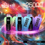 Colorful ad for Bang x DDVapes 25,000-puff disposable vapes in several pastel colors