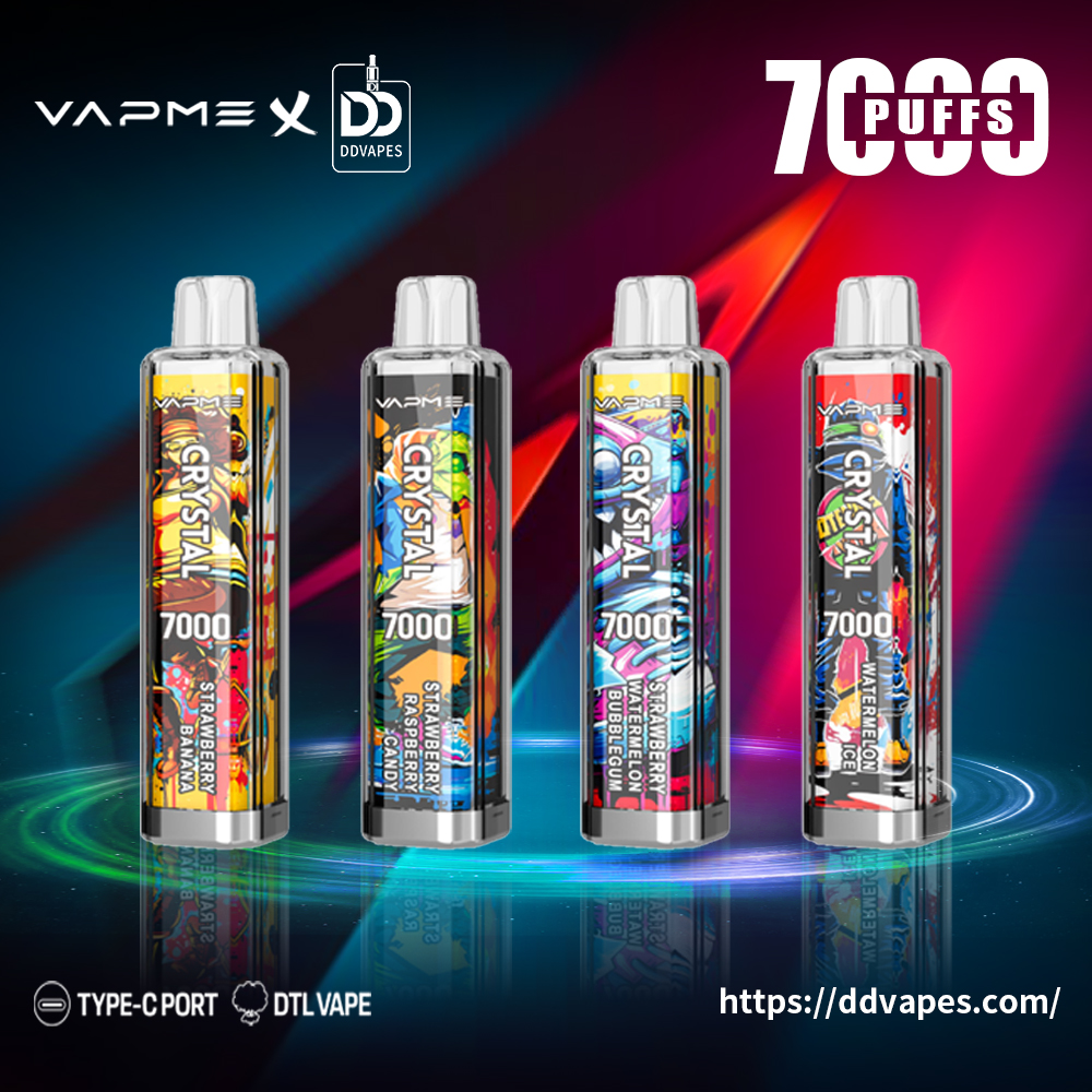 Crystal 7000 Puffs Vape VAPME CRYSTAL 7000 PUFFS Disposable Vape Vibrant  LED Lights Box Of 10